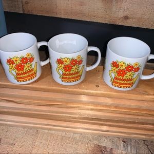 Set of 3 Retro Coffee Tea Mugs Floral Hippie